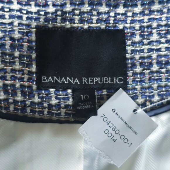 Banana Republic Blue & White Tweed Fringe Trim Single Button Blazer Jacket NWT - Picture 11 of 14